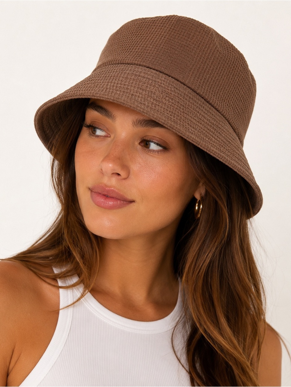 ASOS Design Textured Bucket Hat Brown S/M Woven Packable Casual